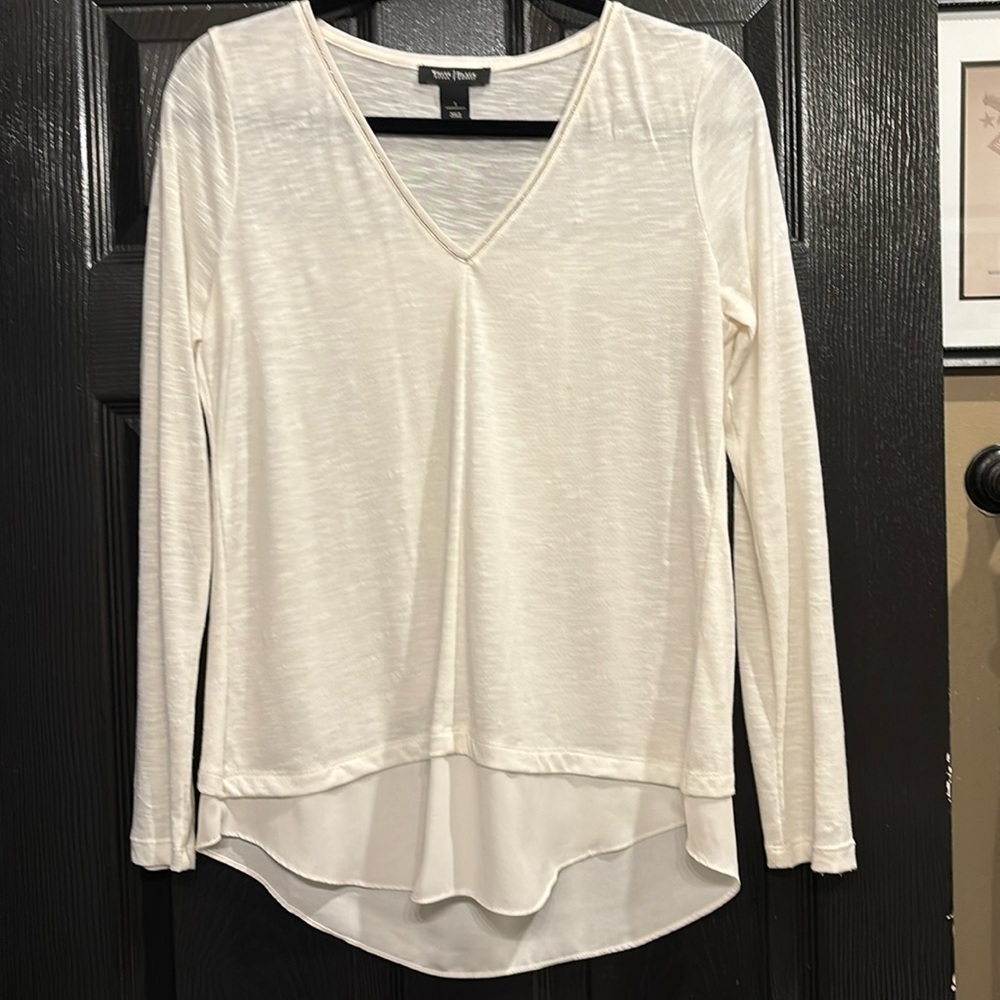 White House Black Market long sleeve white v neck top